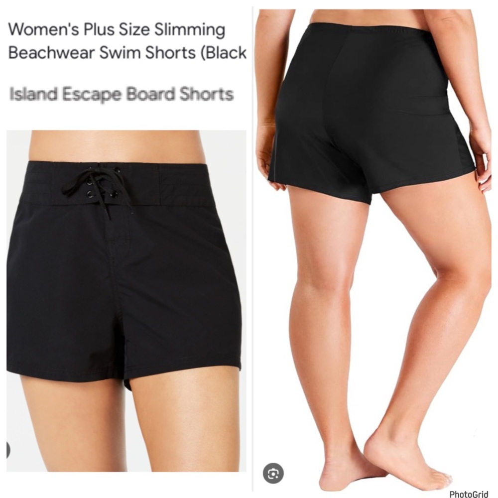 Island escape 20W plus size black swim shorts NWT